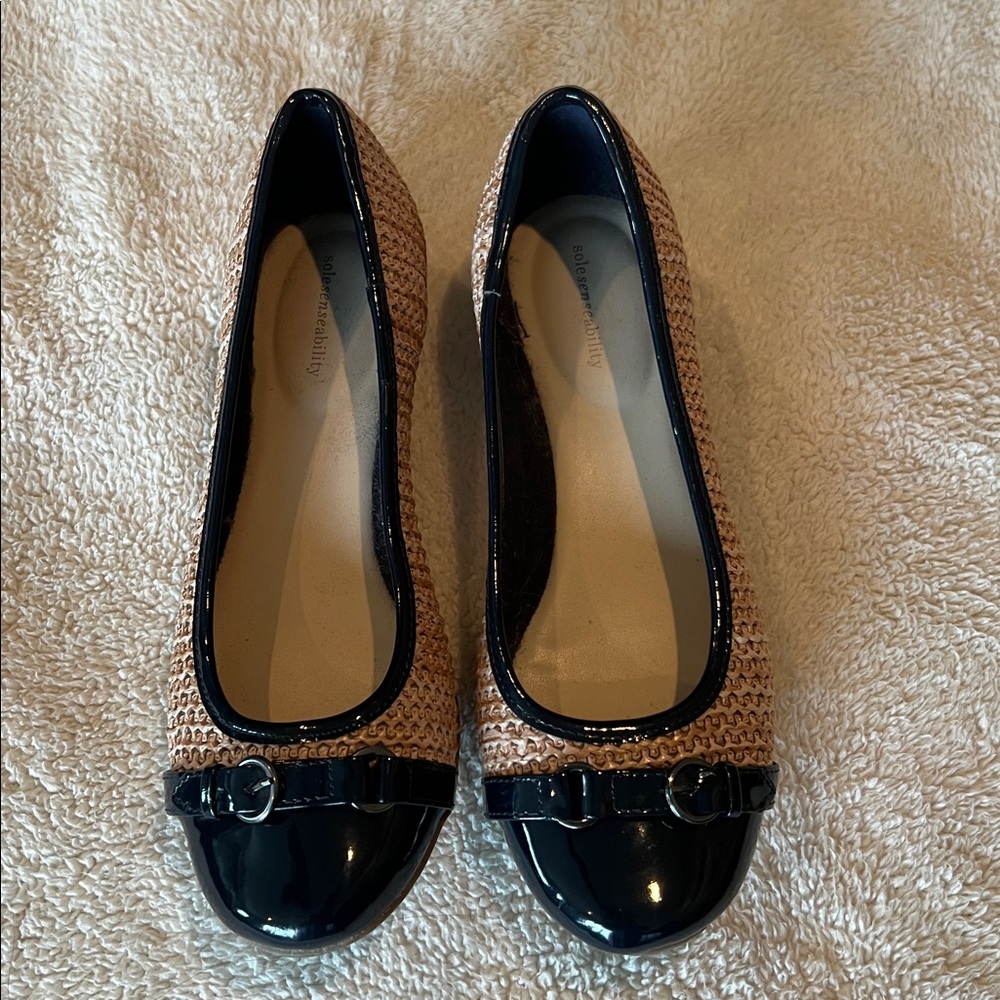 Charming Charlie Navy and Tan Flats